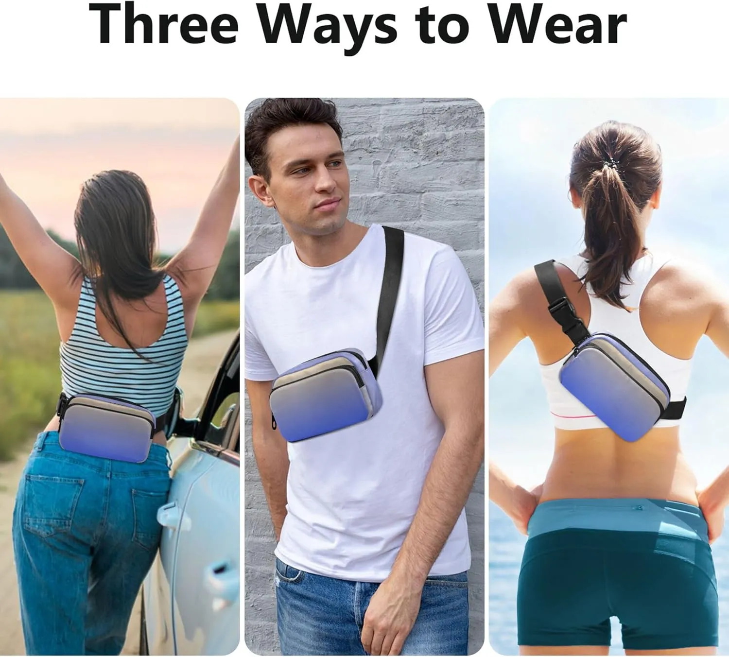 Ombre Yellow Ultramarine Gradient Fanny Pack for Women Waterproof Hip Bag Belt Pouch Cute Travel Waist Pouch