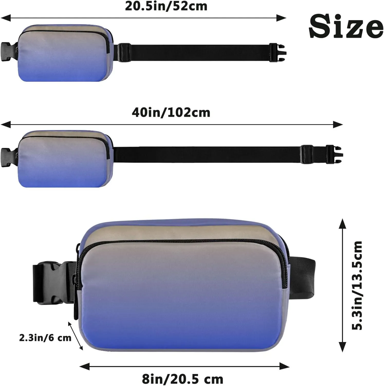 Ombre Yellow Ultramarine Gradient Fanny Pack for Women Waterproof Hip Bag Belt Pouch Cute Travel Waist Pouch