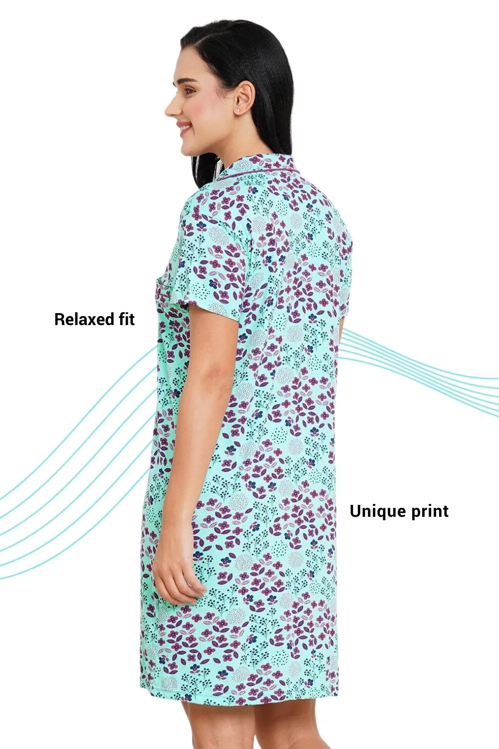 Organic Cotton and Bamboo fibre sleep shirt with a hairband-ISL024-Eclectic floral print