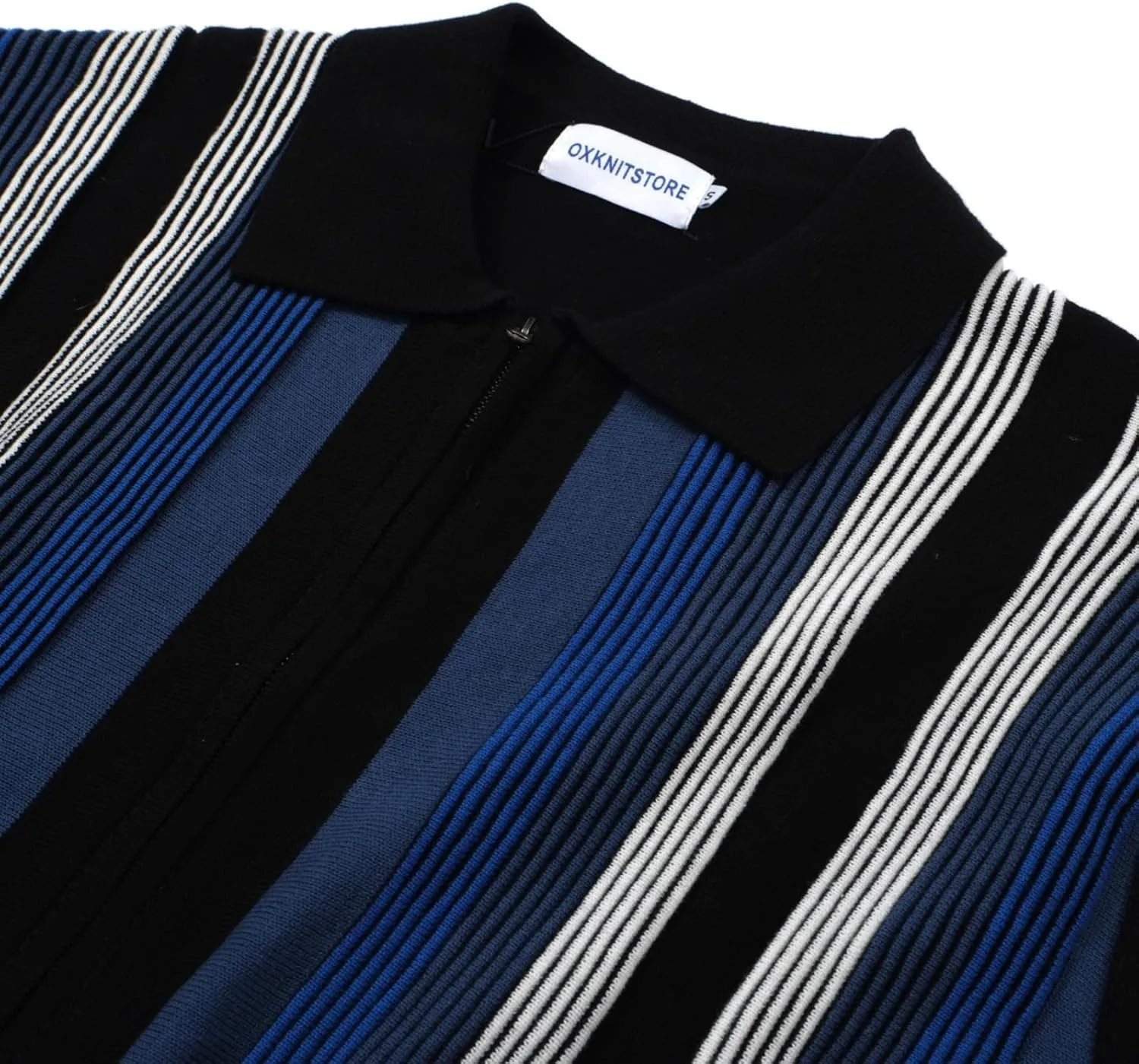 OXKNIT Men's Short Sleeve Knit Retro Polo Shirt, 1960s Mod Style Vintage Zip Stripe Golf Polo T Shirts