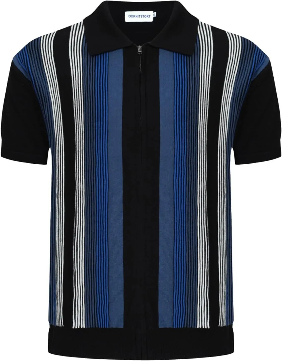 OXKNIT Men's Short Sleeve Knit Retro Polo Shirt, 1960s Mod Style Vintage Zip Stripe Golf Polo T Shirts