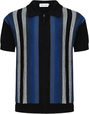 OXKNIT Men's Short Sleeve Knit Retro Polo Shirt, 1960s Mod Style Vintage Zip Stripe Golf Polo T Shirts