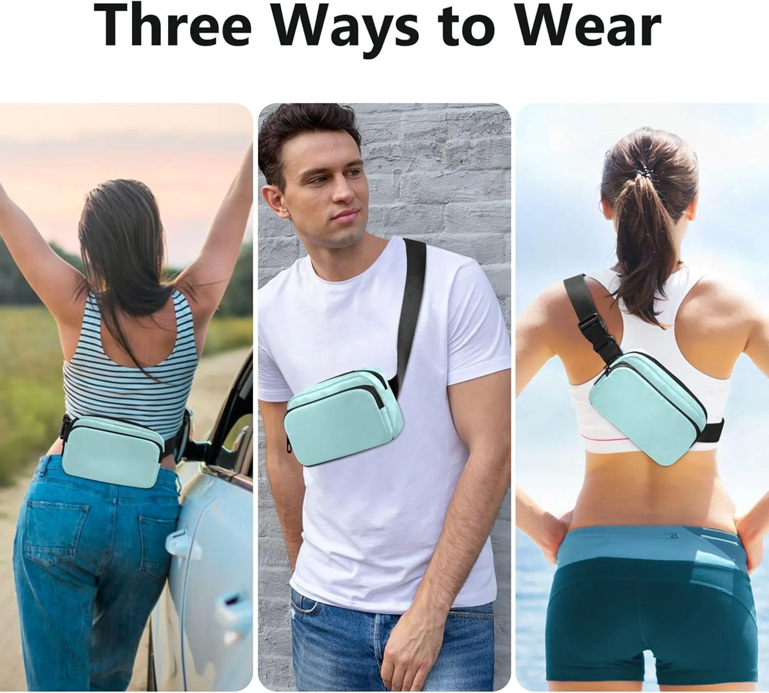 Pale Turquoise Waterproof Women Fanny Pack Hip Pouch Belt Bag Bright Travel Waist Pouch