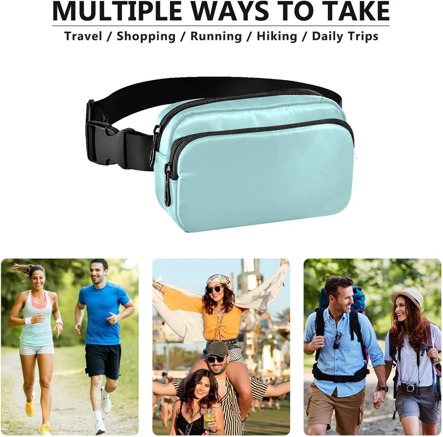 Pale Turquoise Waterproof Women Fanny Pack Hip Pouch Belt Bag Bright Travel Waist Pouch