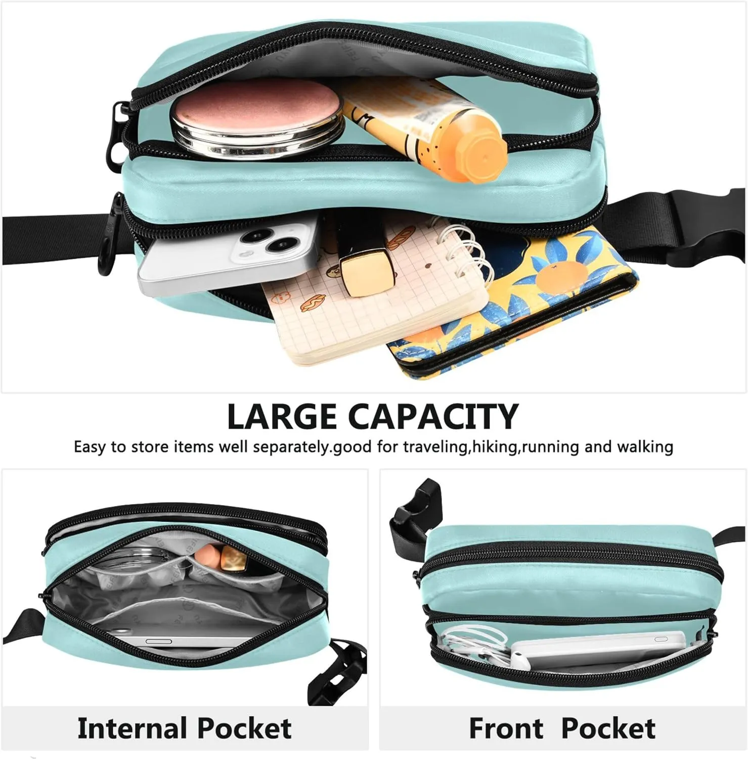 Pale Turquoise Waterproof Women Fanny Pack Hip Pouch Belt Bag Bright Travel Waist Pouch