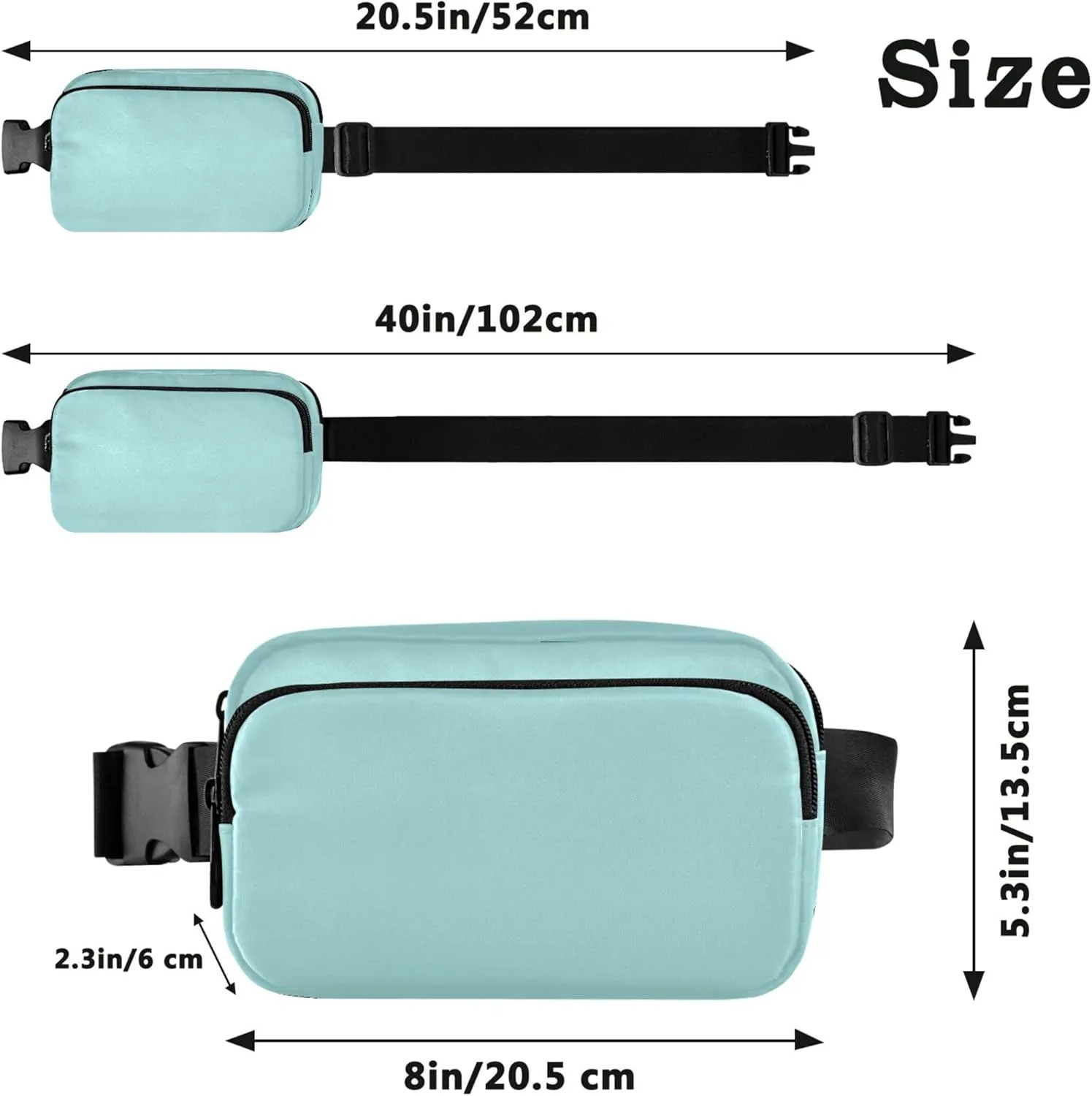 Pale Turquoise Waterproof Women Fanny Pack Hip Pouch Belt Bag Bright Travel Waist Pouch