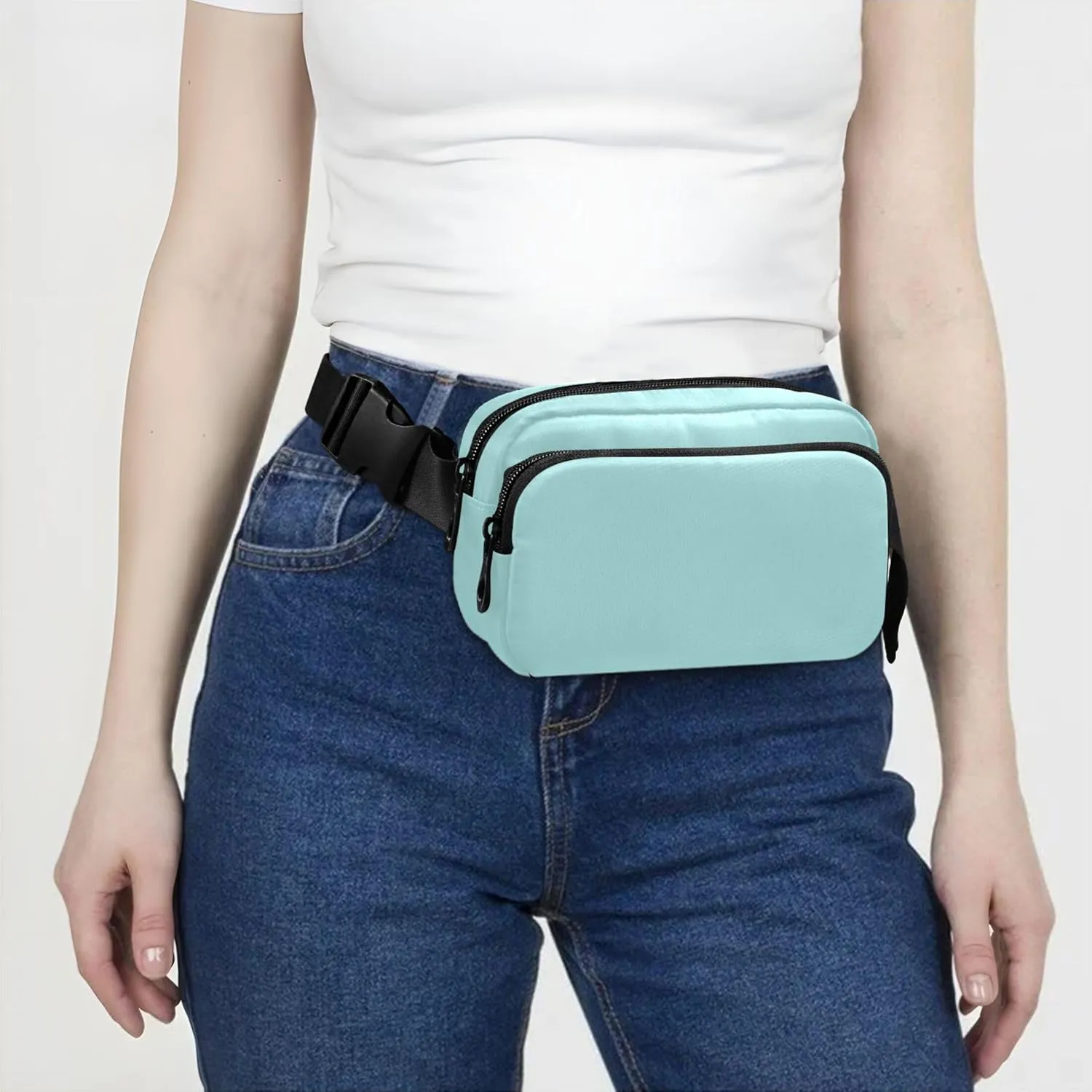 Pale Turquoise Waterproof Women Fanny Pack Hip Pouch Belt Bag Bright Travel Waist Pouch