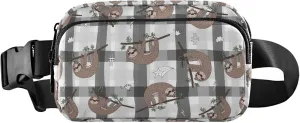 Personalized Gray Plaid Brown Sloth Womens Fanny Pack Funny Hip Pouch Belt Bag Waterproof Travel Waist Bag