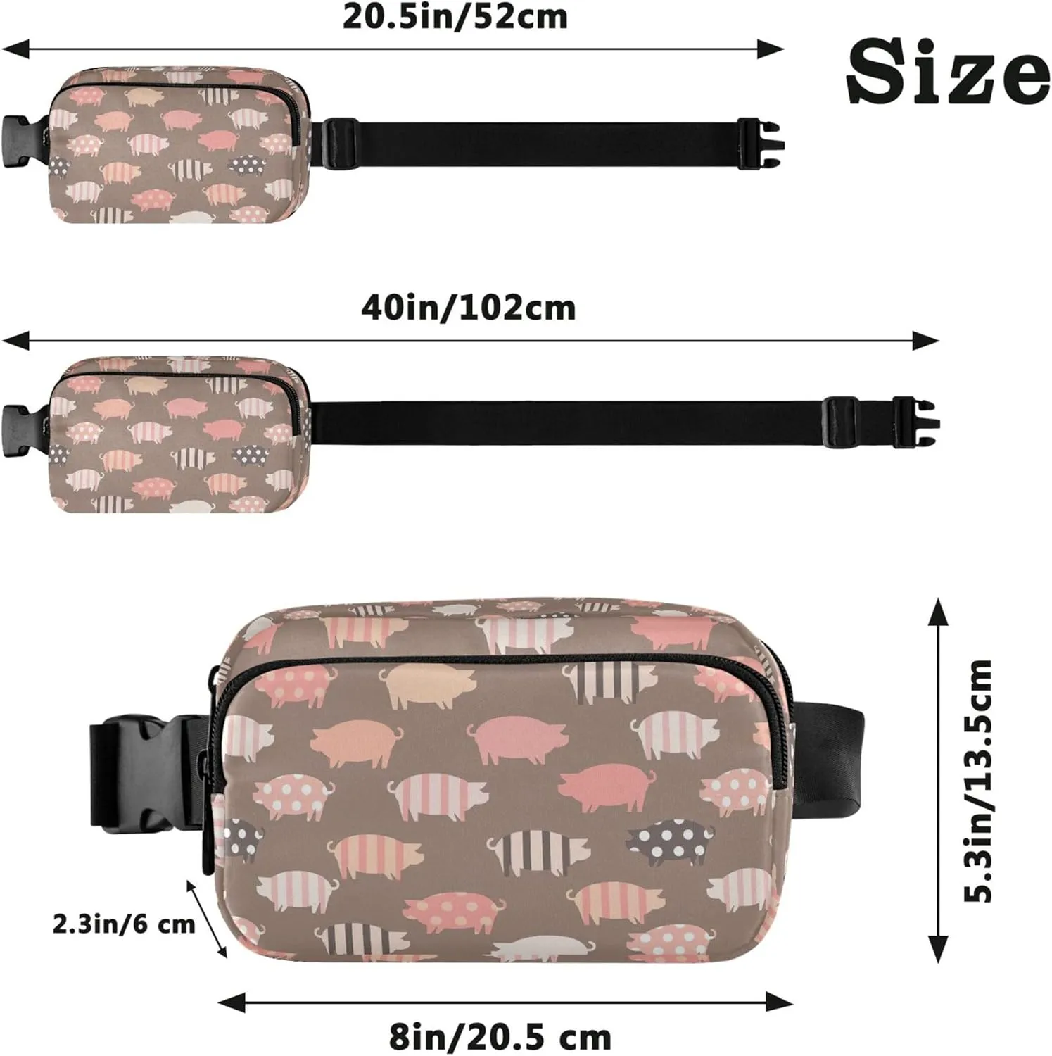 Pig Print Design Fanny Pack for Women Waterproof Anti Theft Belt Bag Bright Color Travel Waist Pouch