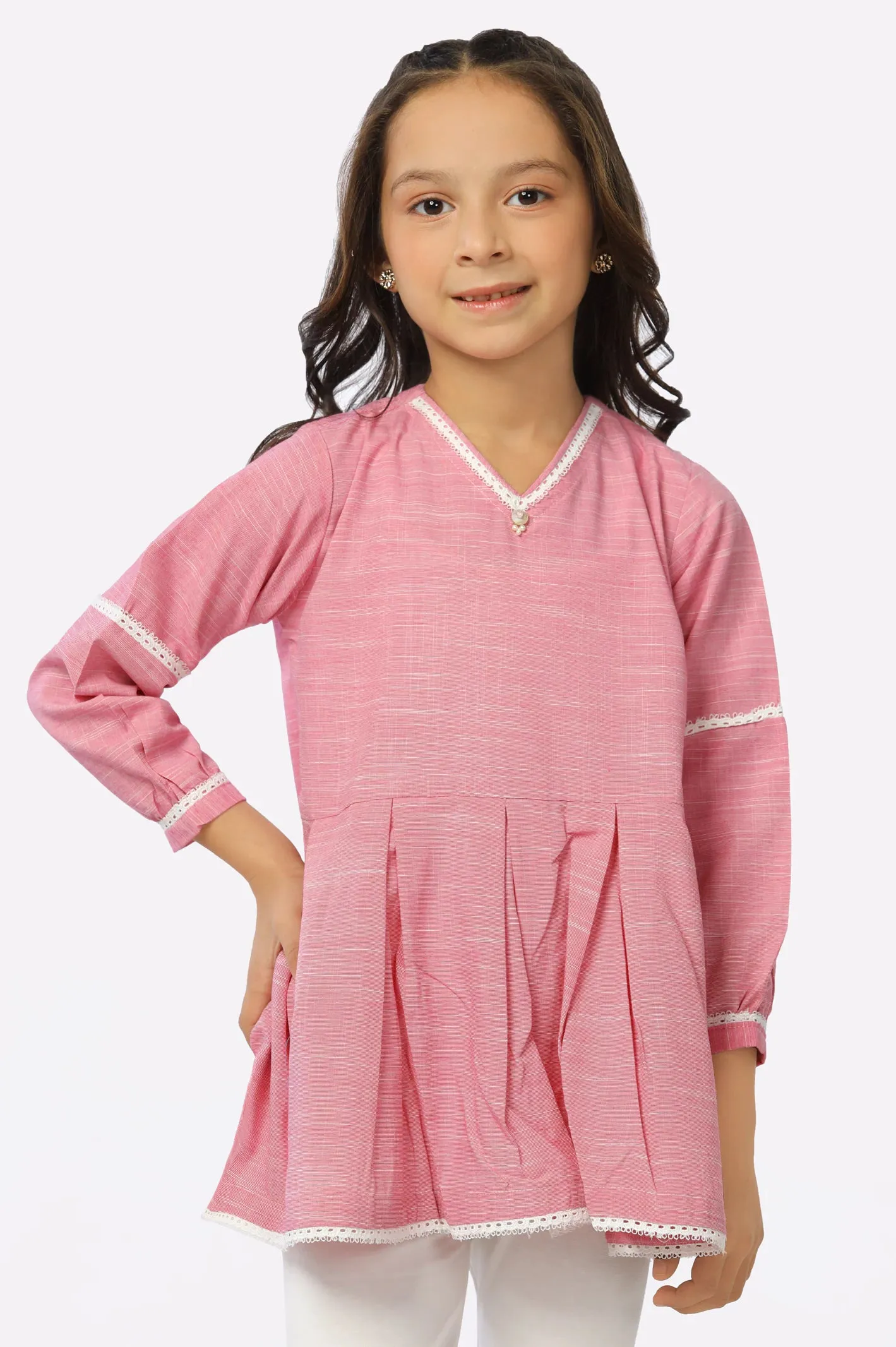 Pink Chambray Girls Kurti
