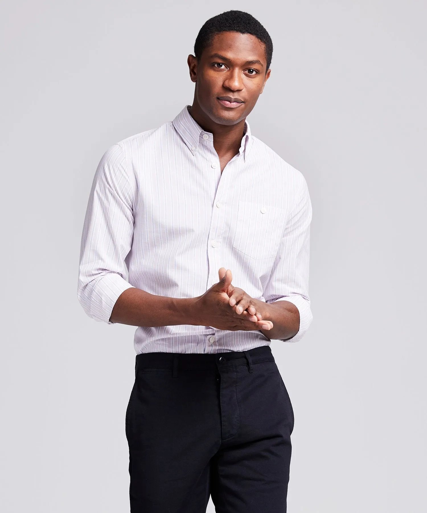 Pink Stripe Button Down Collar Long Sleeve Shirt