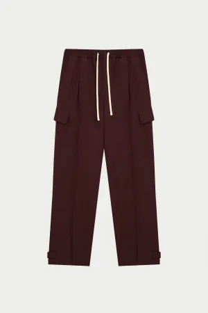 PLEATED WIDE LEG TROUSER - BURGUNDY
