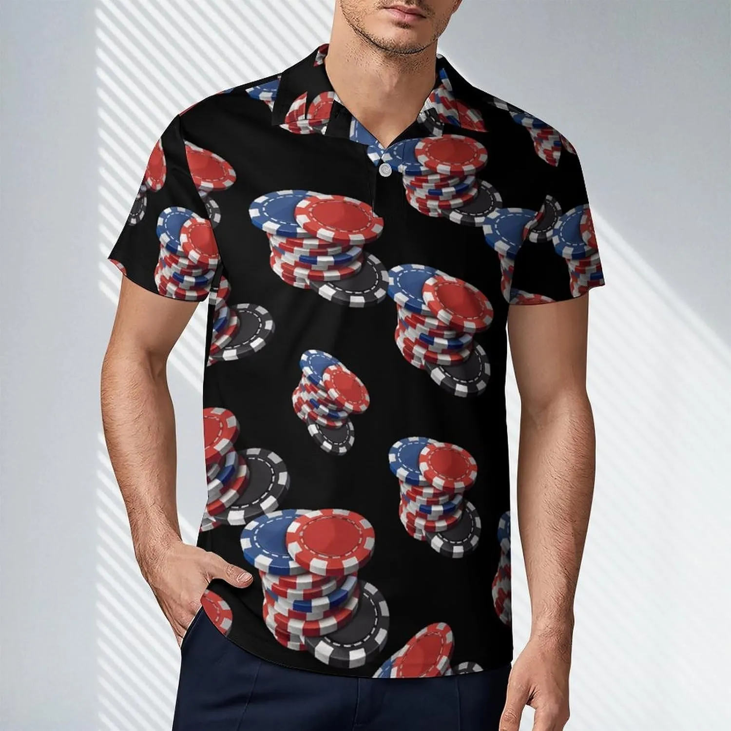 Poker Chip Set Men's Polo Shirt Short Sleeve Casual Athletic Quick Dry Golf T-Shirts