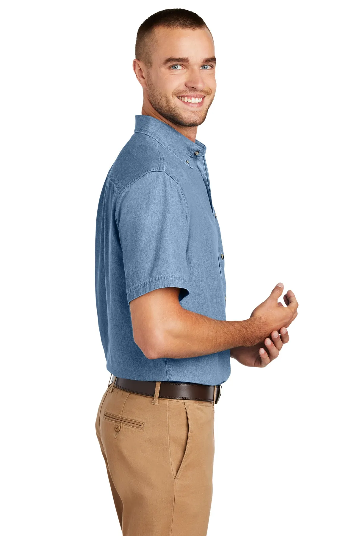 Port & Company Short Sleeve Custom Denim Shirts, Faded Blue
