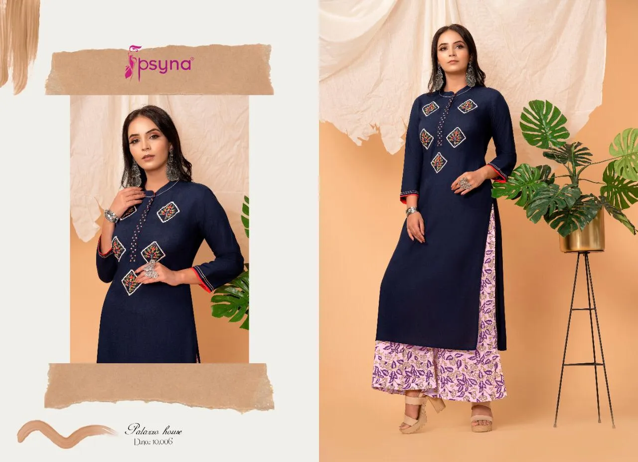 Psyna Launched Palazzo House Vol 10 Rayon Designer Kurtis Collection