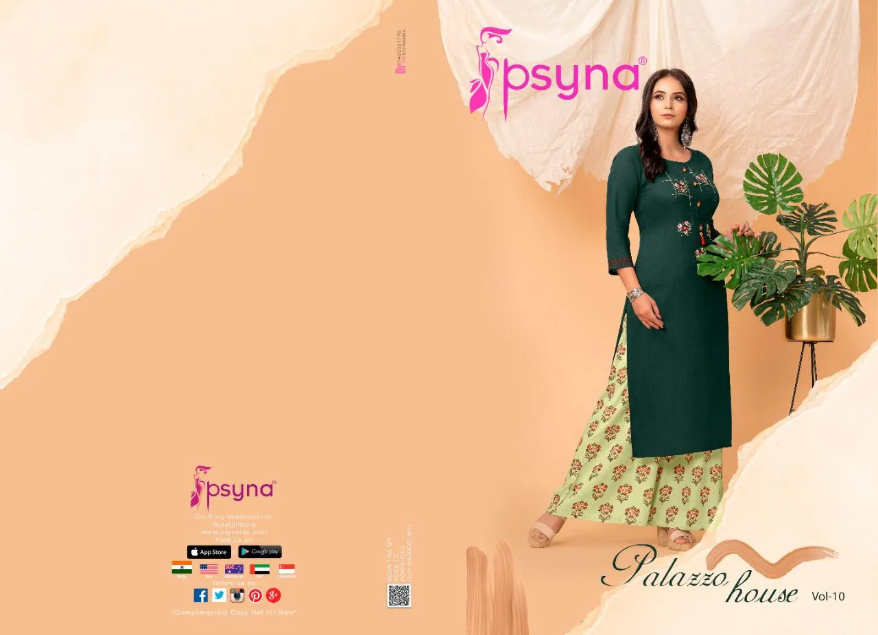 Psyna Launched Palazzo House Vol 10 Rayon Designer Kurtis Collection