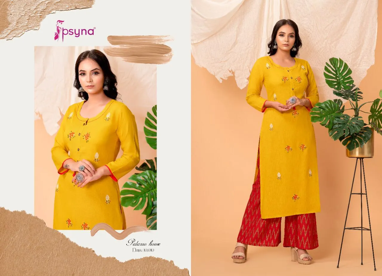 Psyna Launched Palazzo House Vol 10 Rayon Designer Kurtis Collection