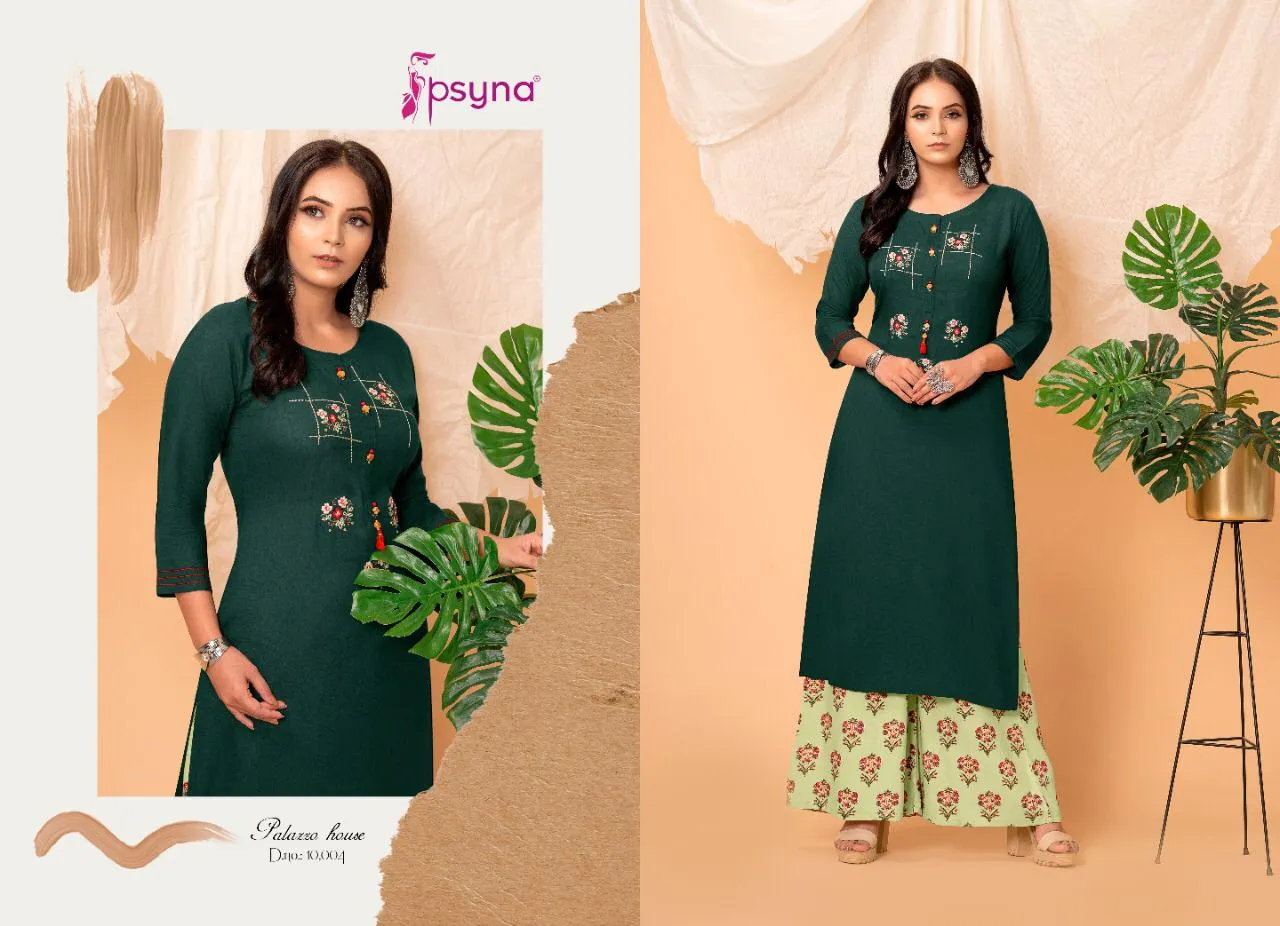 Psyna Launched Palazzo House Vol 10 Rayon Designer Kurtis Collection