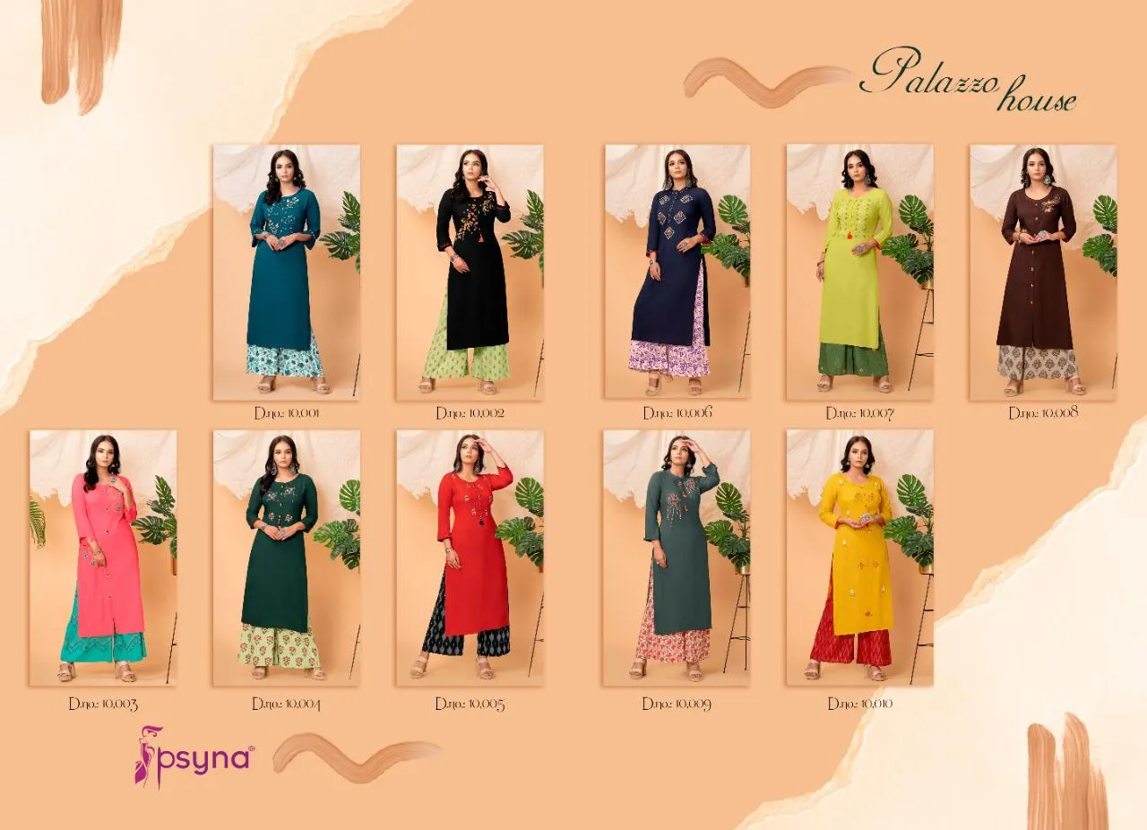 Psyna Launched Palazzo House Vol 10 Rayon Designer Kurtis Collection
