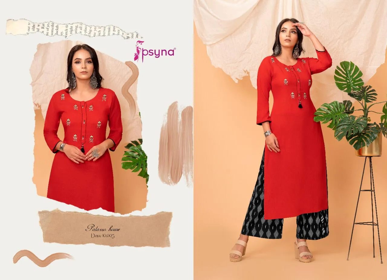 Psyna Launched Palazzo House Vol 10 Rayon Designer Kurtis Collection