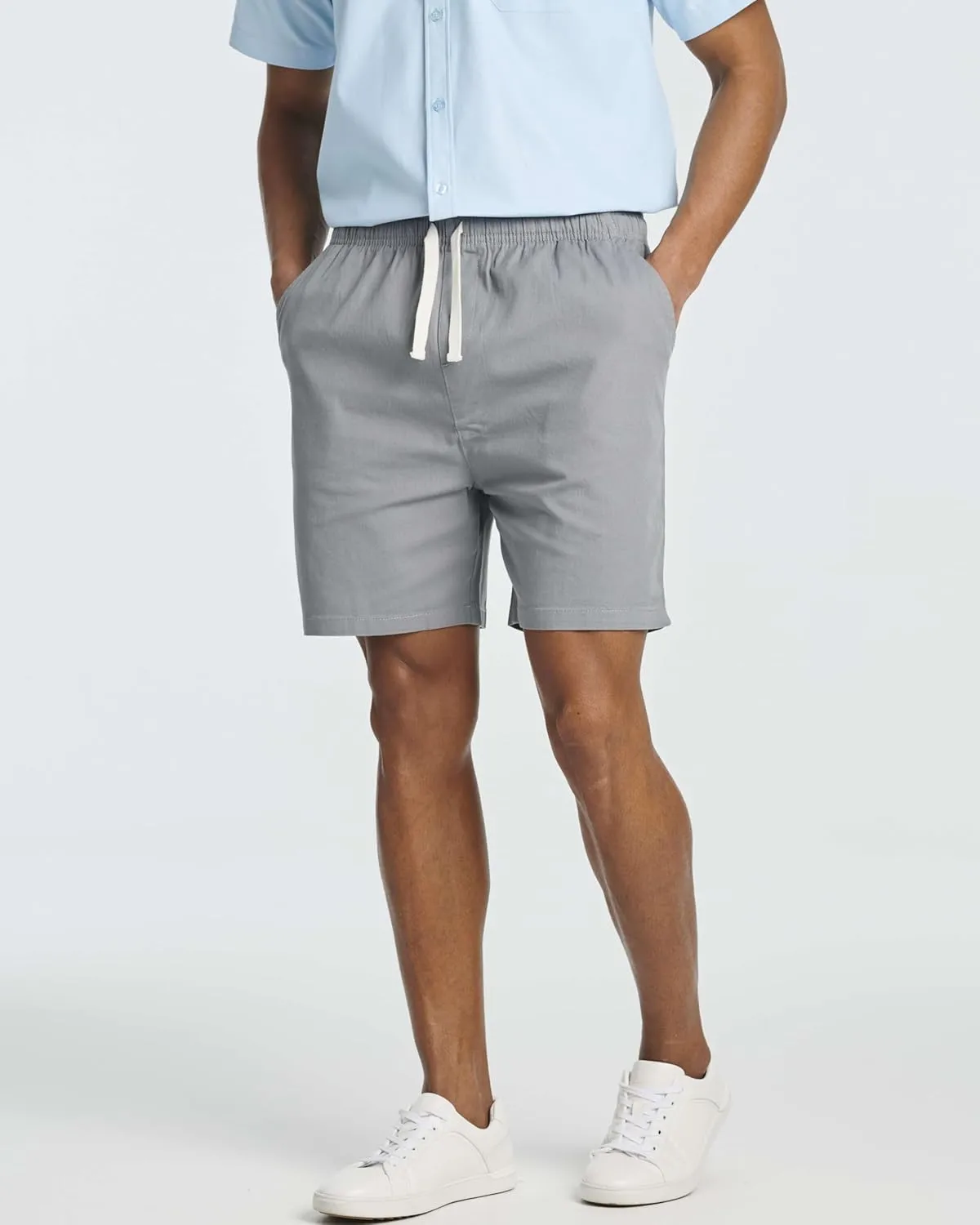 Real Essentials 3 Pack: Men's Cotton 7" Walk Short with Back Pocket & Drawstring - Casual Wear