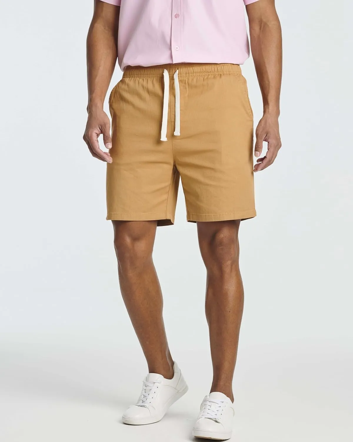 Real Essentials 3 Pack: Men's Cotton 7" Walk Short with Back Pocket & Drawstring - Casual Wear