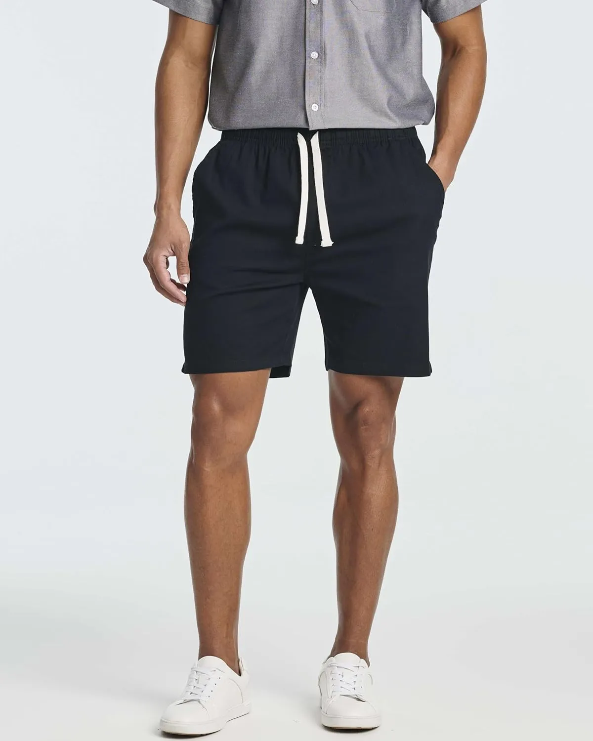 Real Essentials 3 Pack: Men's Cotton 7" Walk Short with Back Pocket & Drawstring - Casual Wear