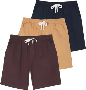 Real Essentials 3 Pack: Men's Cotton 7" Walk Short with Back Pocket & Drawstring - Casual Wear