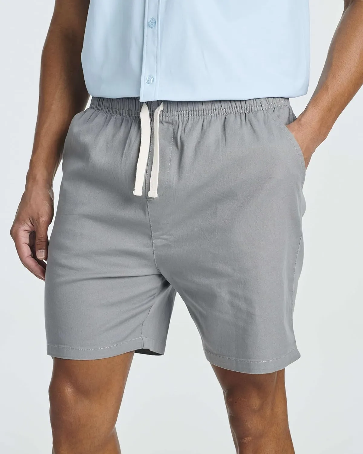 Real Essentials 3 Pack: Men's Cotton 7" Walk Short with Back Pocket & Drawstring - Casual Wear