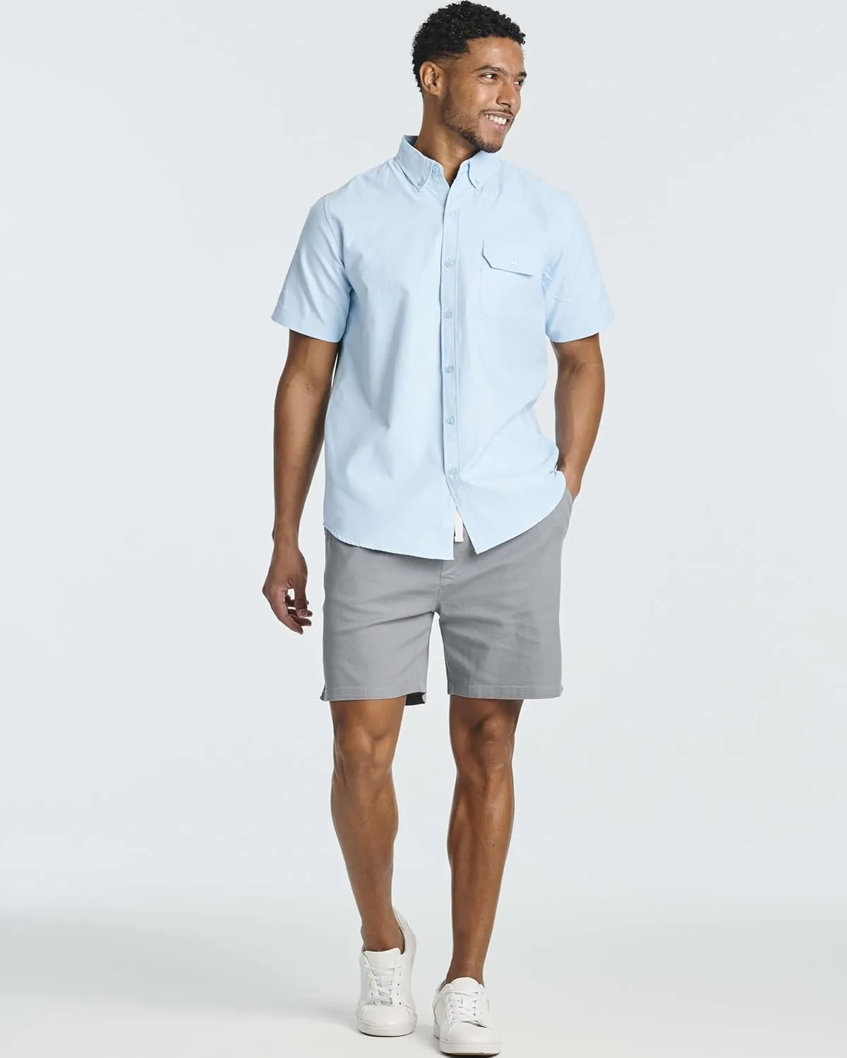 Real Essentials 3 Pack: Men's Cotton 7" Walk Short with Back Pocket & Drawstring - Casual Wear