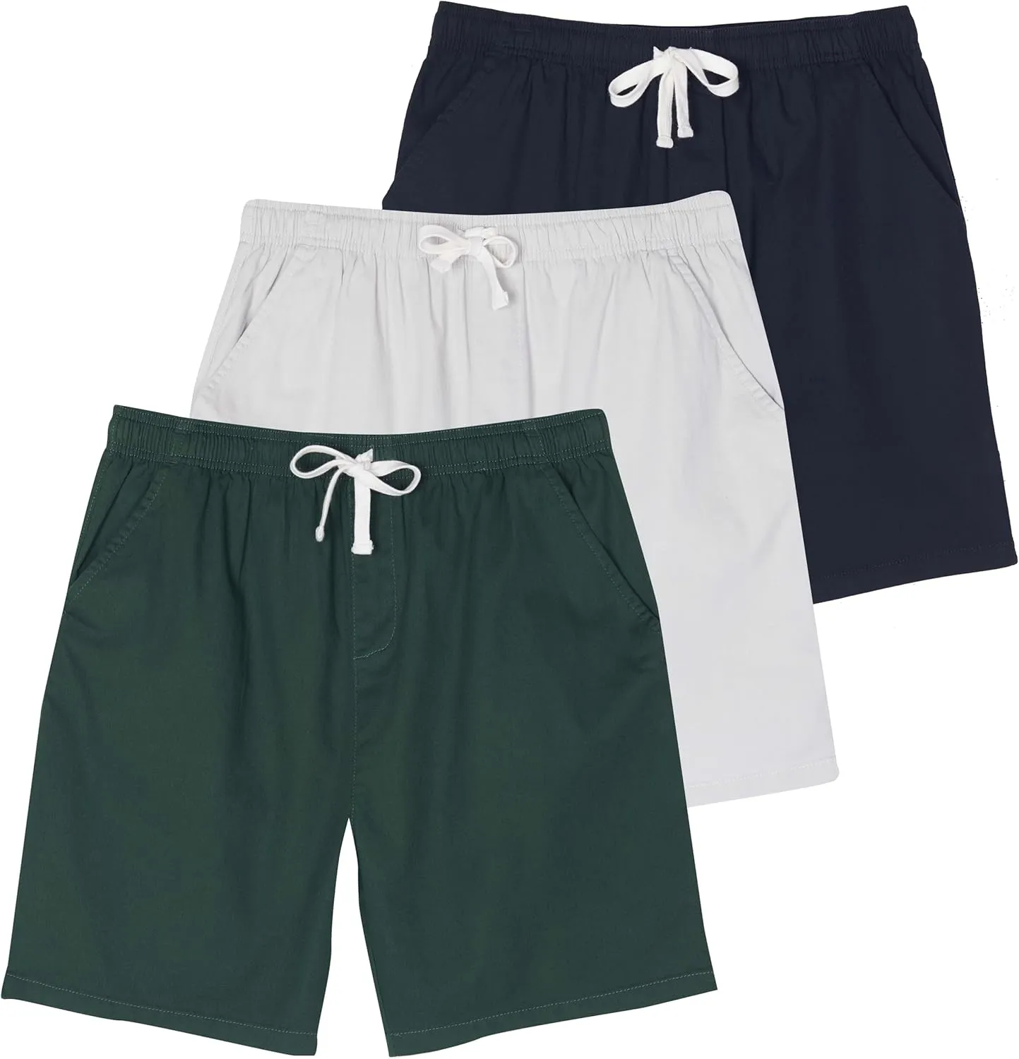 Real Essentials 3 Pack: Men's Cotton 7" Walk Short with Back Pocket & Drawstring - Casual Wear