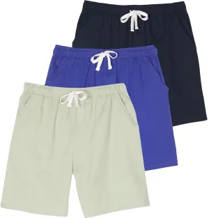 Real Essentials 3 Pack: Men's Cotton 7" Walk Short with Back Pocket & Drawstring - Casual Wear