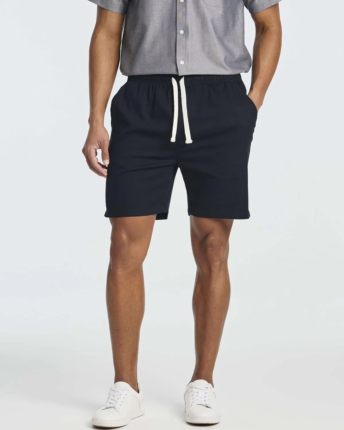 Real Essentials 3 Pack: Men's Cotton 7" Walk Short with Back Pocket & Drawstring - Casual Wear
