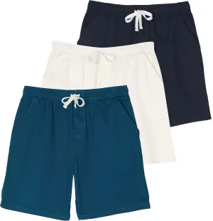 Real Essentials 3 Pack: Men's Cotton 7" Walk Short with Back Pocket & Drawstring - Casual Wear