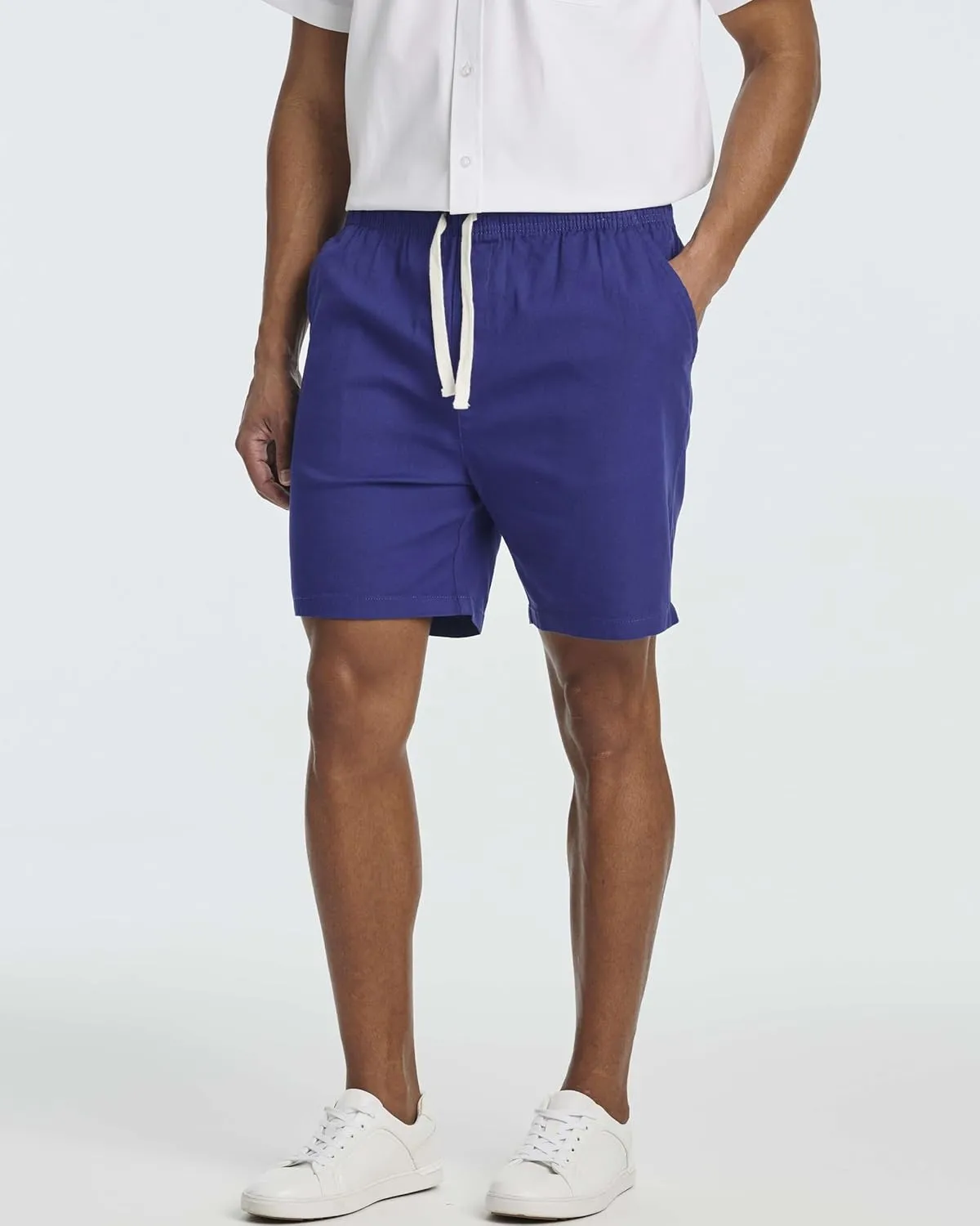 Real Essentials 3 Pack: Men's Cotton 7" Walk Short with Back Pocket & Drawstring - Casual Wear