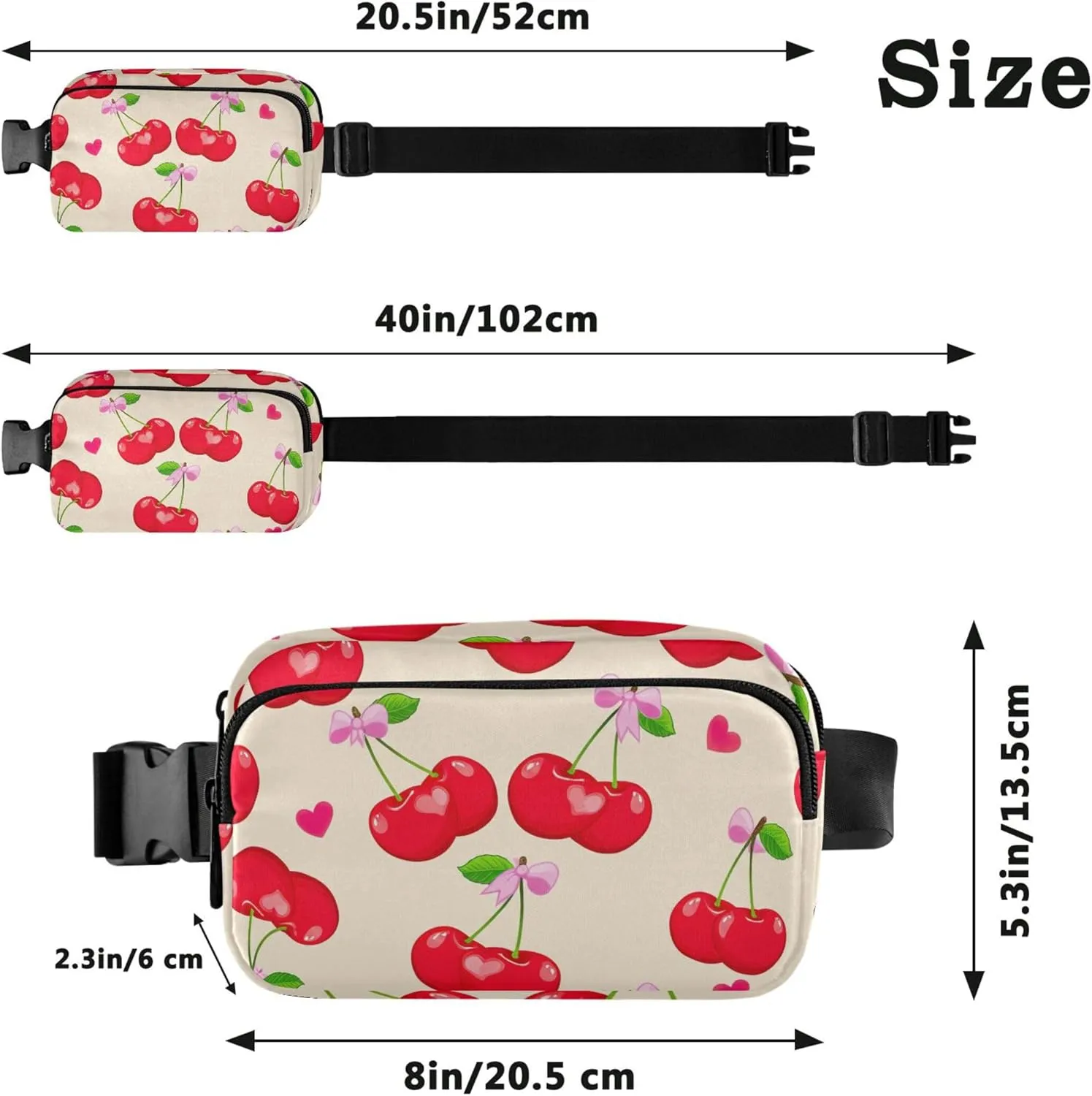 Red Cherries Beige Womens Fanny Pack Bright Colored Hip Pack Belt Pouch Waterproof Travel Waist Bag