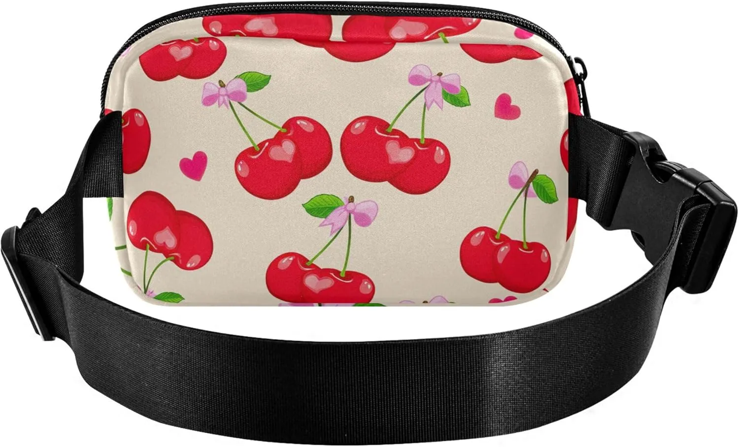 Red Cherries Beige Womens Fanny Pack Bright Colored Hip Pack Belt Pouch Waterproof Travel Waist Bag