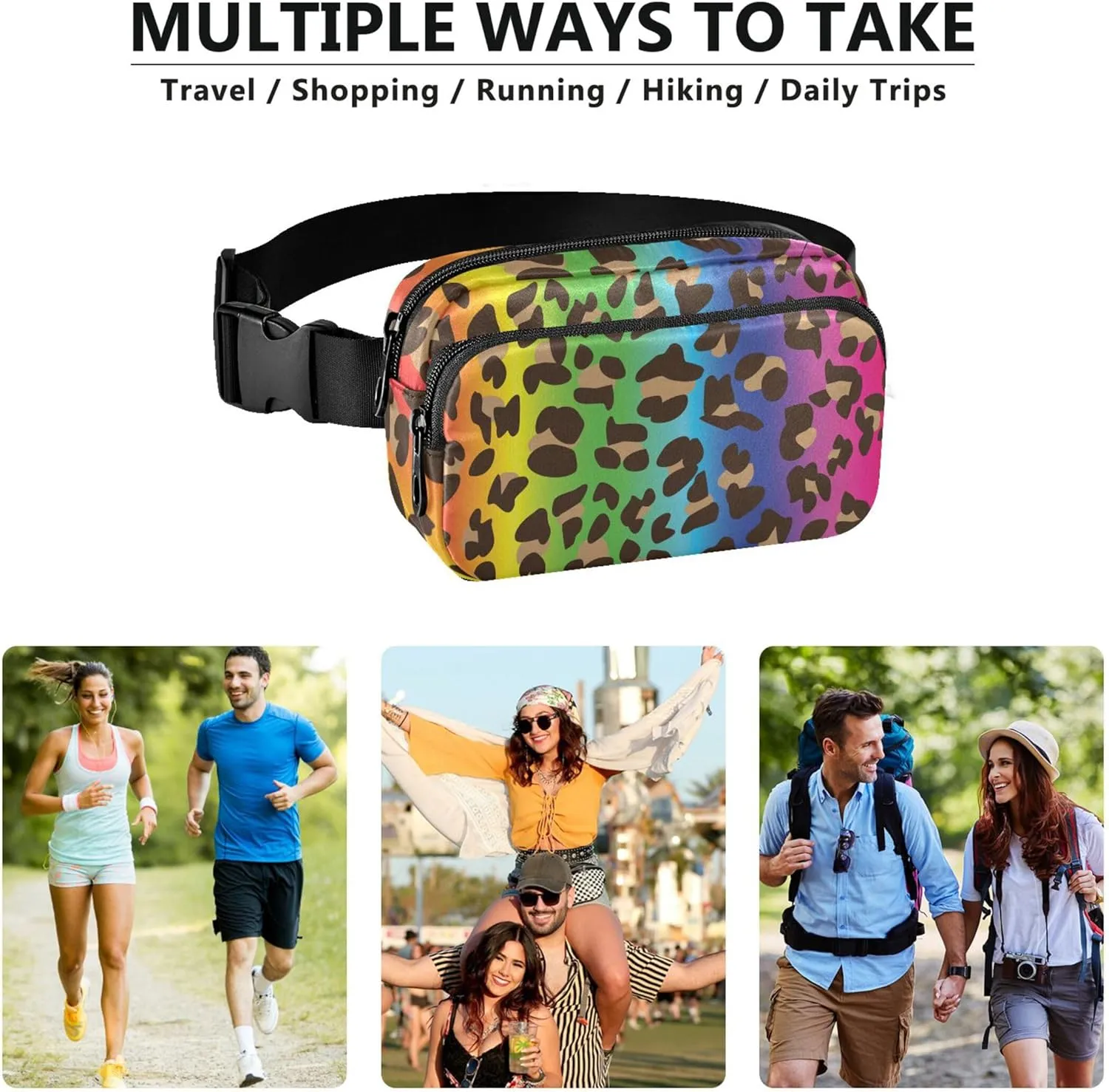 Retro Rainbow Leopard Women Fanny Packs Waterproof Hip Pack Belt Bag Cute Waist Pack for Women