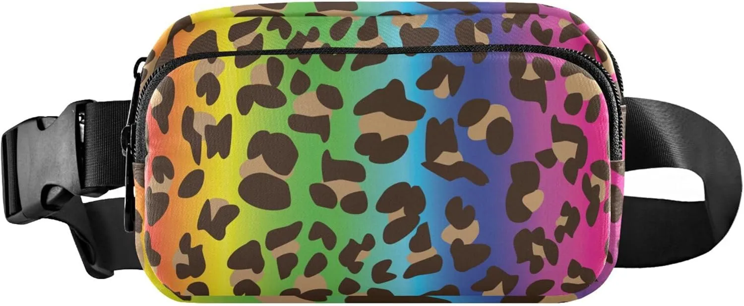 Retro Rainbow Leopard Women Fanny Packs Waterproof Hip Pack Belt Bag Cute Waist Pack for Women