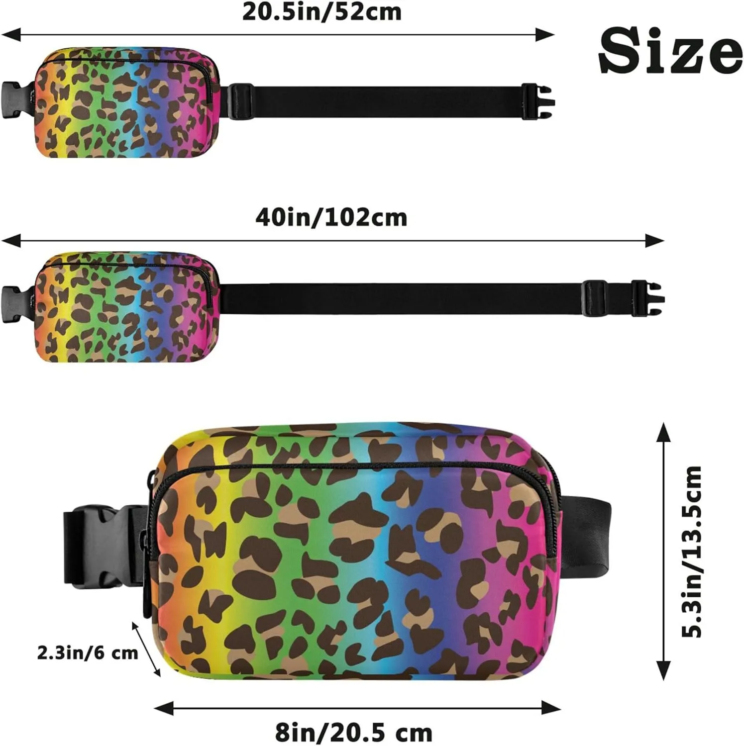 Retro Rainbow Leopard Women Fanny Packs Waterproof Hip Pack Belt Bag Cute Waist Pack for Women