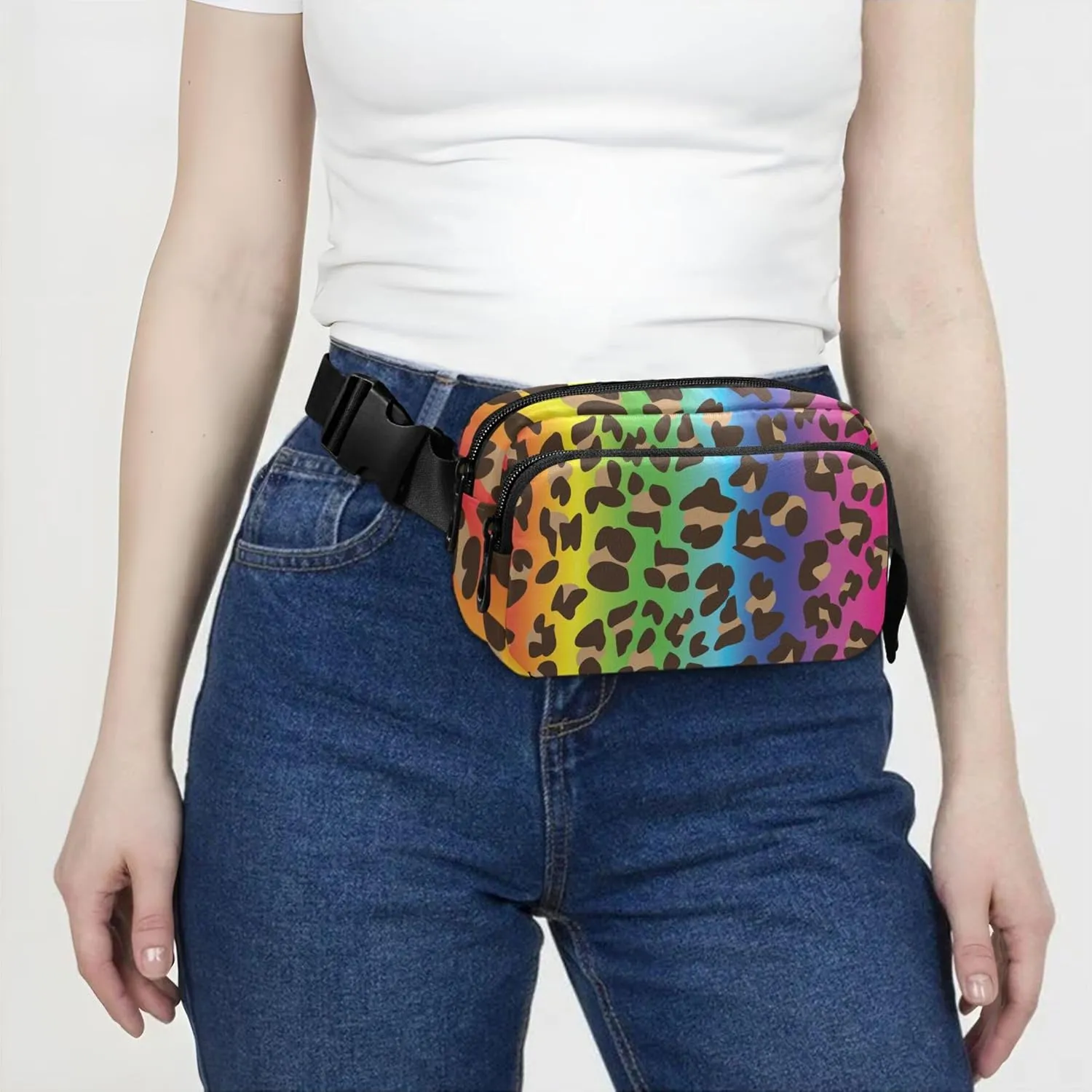 Retro Rainbow Leopard Women Fanny Packs Waterproof Hip Pack Belt Bag Cute Waist Pack for Women