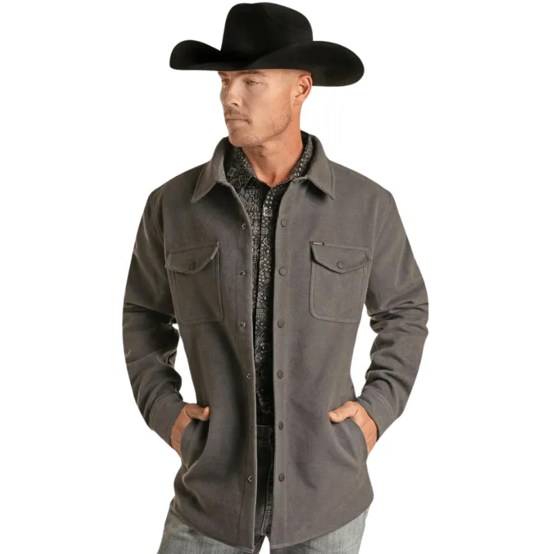 Rock & Roll Denim Men's Charcoal Long Sleeve Solid Shirt Jacket BM92C01934