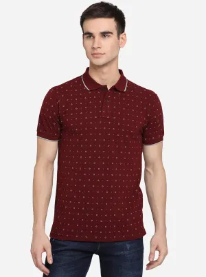 Rumba Red Printed Slim Fit Polo T-Shirt | Greenfibre