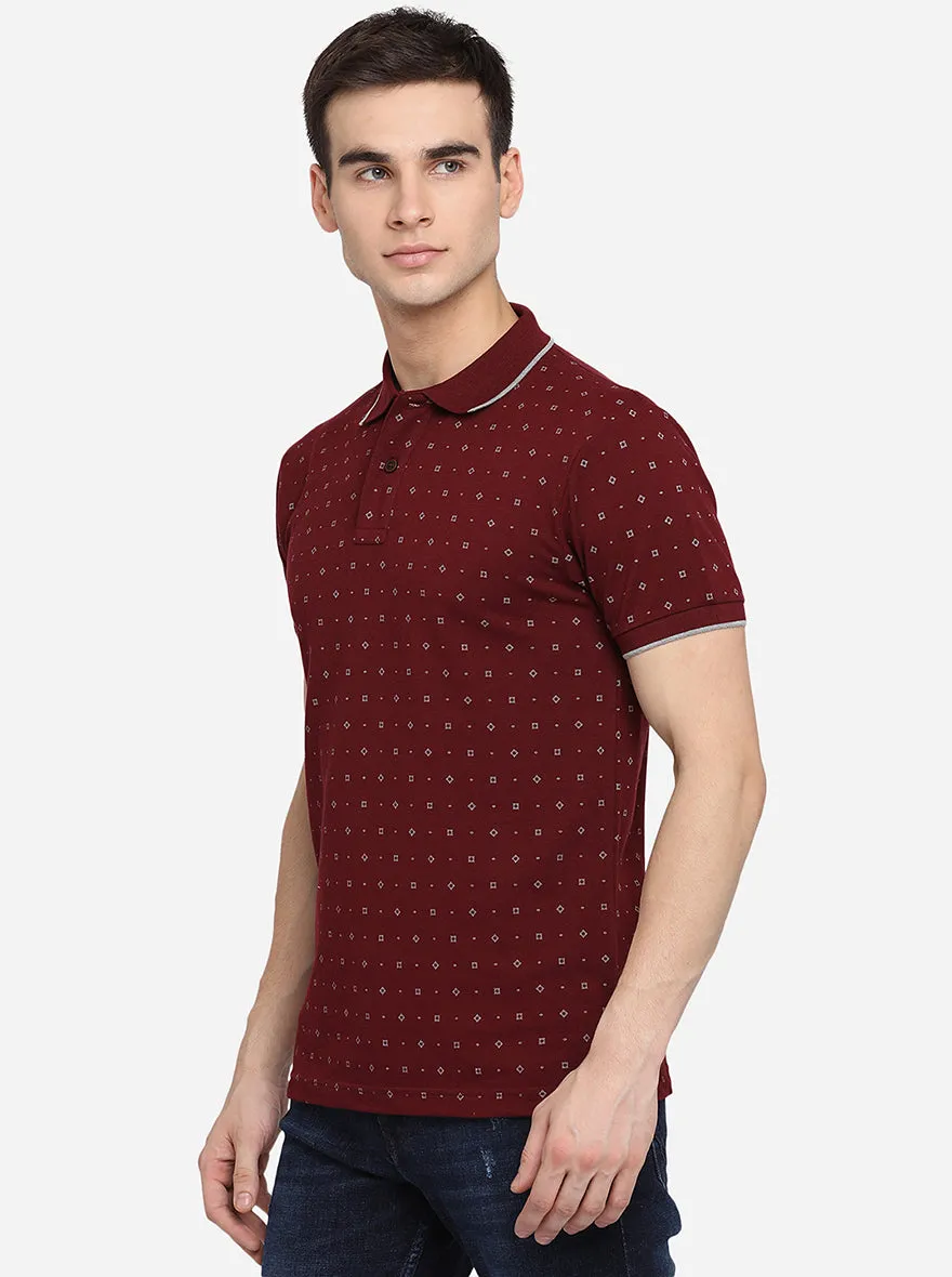 Rumba Red Printed Slim Fit Polo T-Shirt | Greenfibre