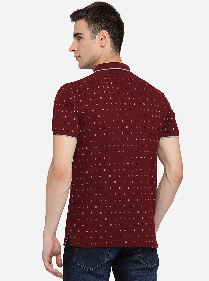 Rumba Red Printed Slim Fit Polo T-Shirt | Greenfibre