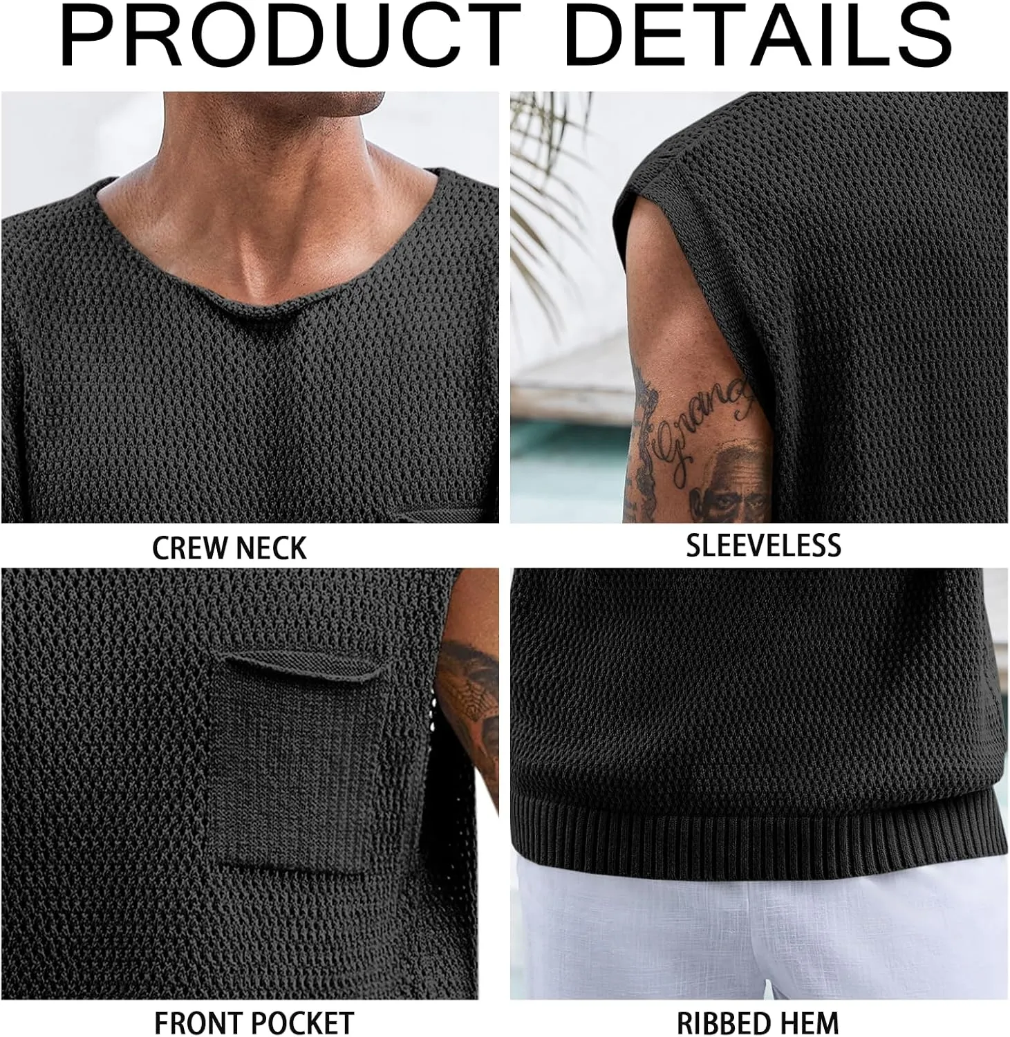 Runcati Mens Knitted Tank Tops Casual Crochet Cap Sleeve T-Shirts Summer Beach Hippie Sweater Vest