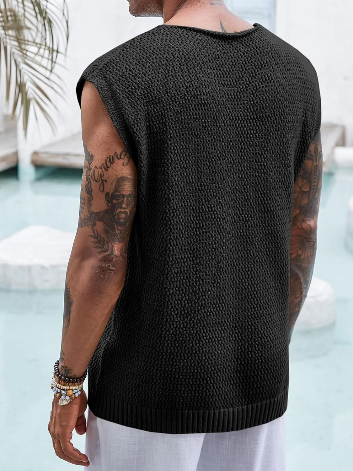 Runcati Mens Knitted Tank Tops Casual Crochet Cap Sleeve T-Shirts Summer Beach Hippie Sweater Vest