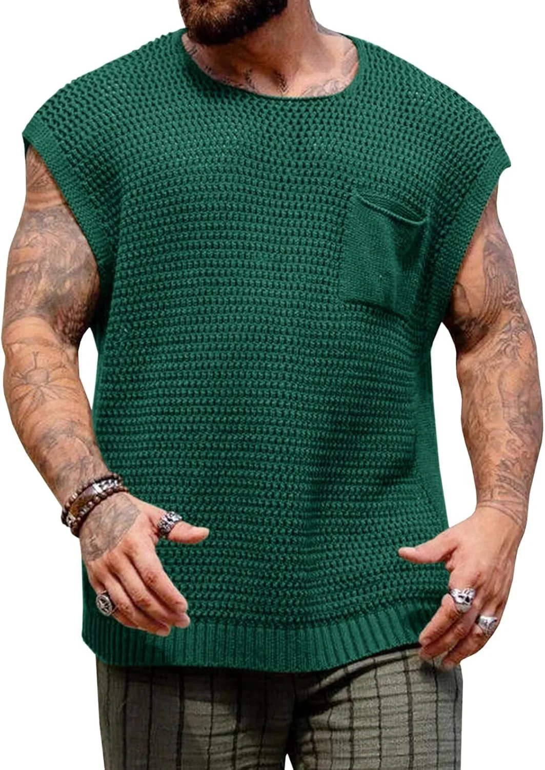 Runcati Mens Knitted Tank Tops Casual Crochet Cap Sleeve T-Shirts Summer Beach Hippie Sweater Vest