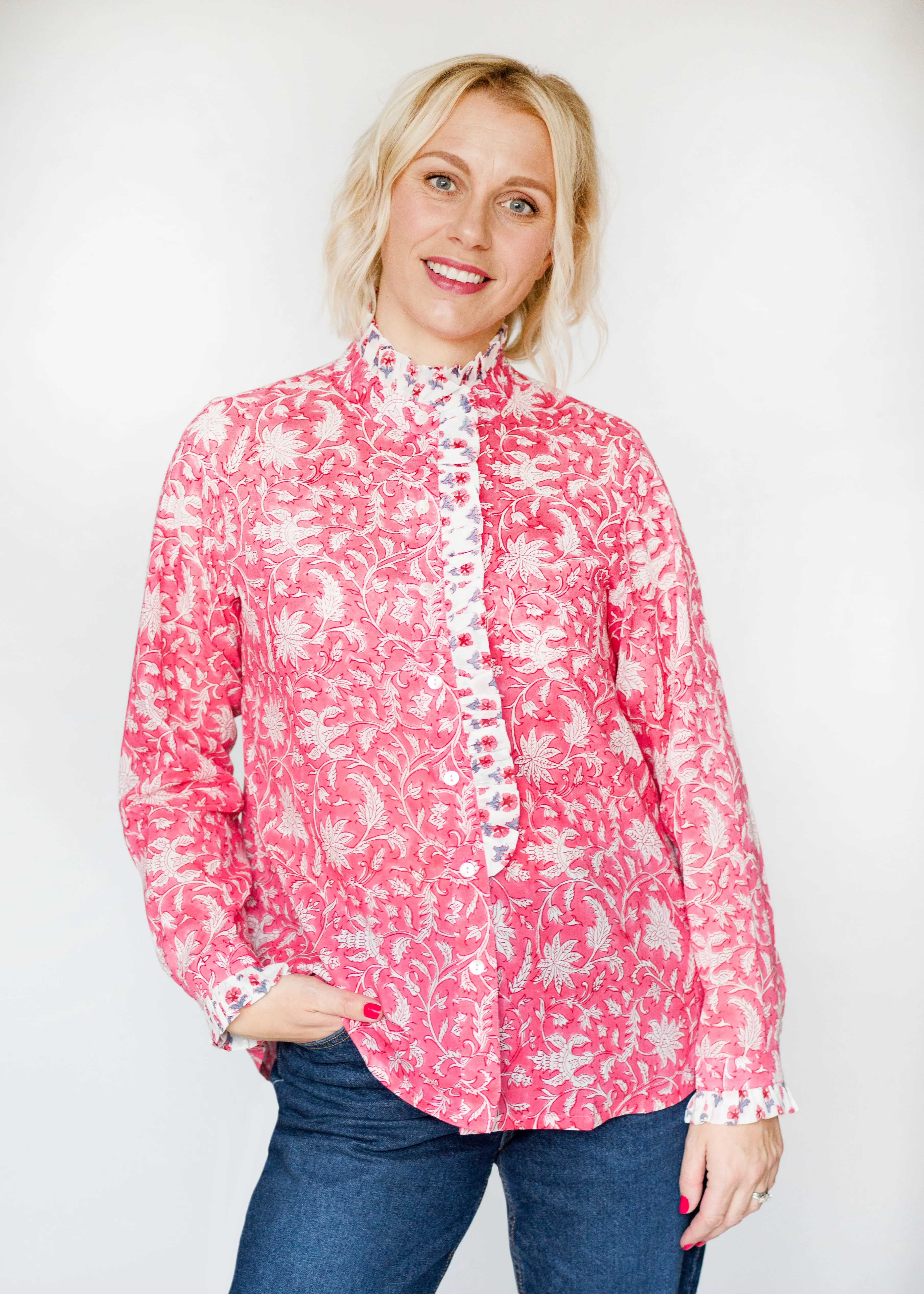 SALE Frill Collar Blouse - Pink print