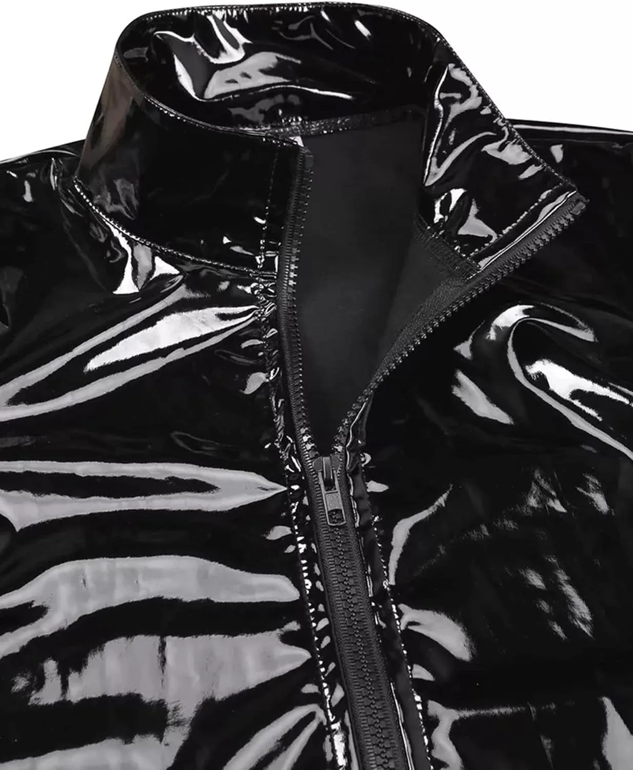 SEAUR Men's Shiny Patent Leather Jacket Casual Slim Fit Leather Muscle Tank Top T-Shirts Nightclub Party Clubwear